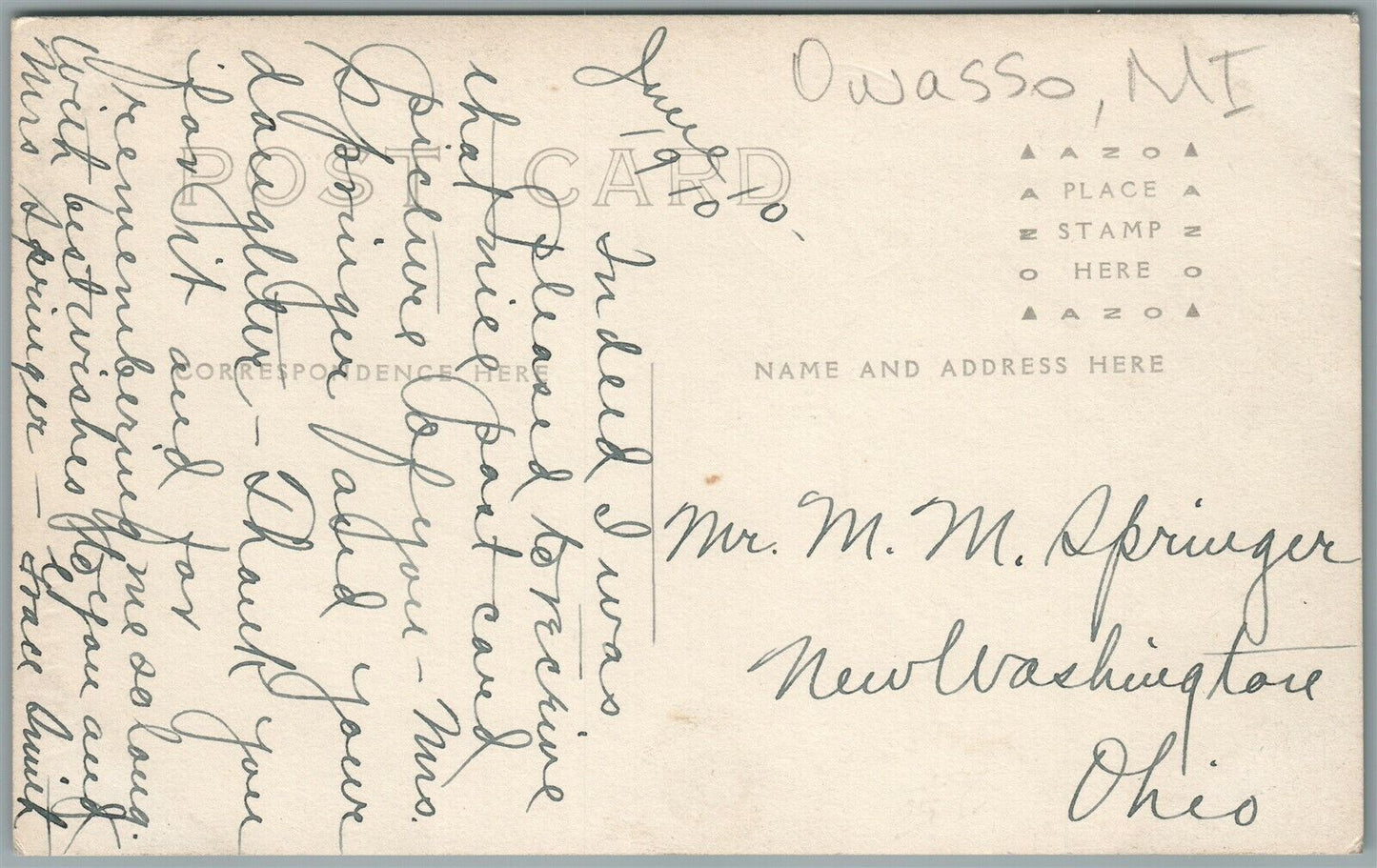 OWASSO MI POST OFFICE ANTIQUE REAL PHOTO POSTCARD RPPC