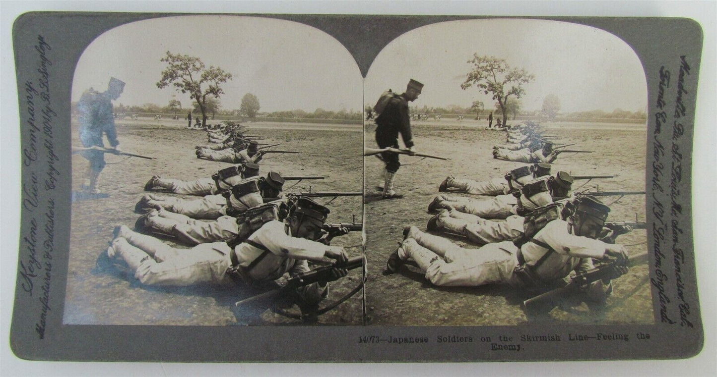 JAPANESE SOLDIERS on SKIRMISH LINE STEREOVIEW PHOTO RUSSIA JAPAN WAR
