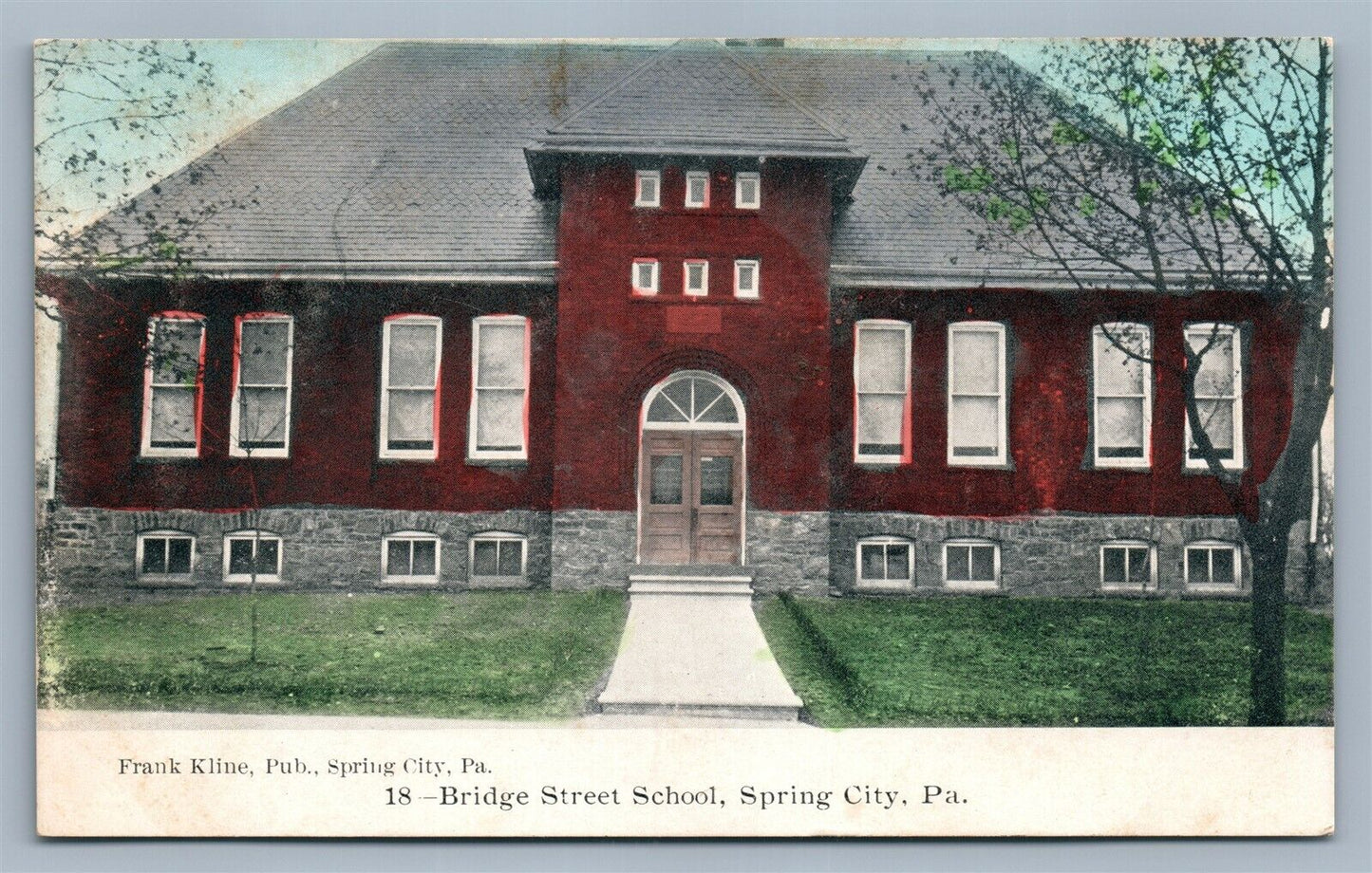 SPRING CITY PA BRIDGE STREET SCHOOL ANTIQUE POSTCARD