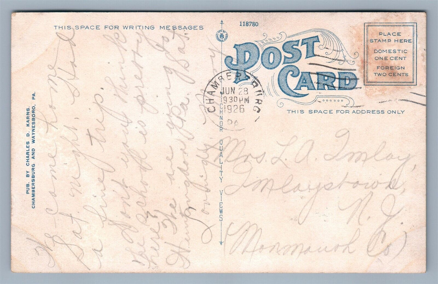 CHAMBERSBURG PA HIGH SCHOOL ANTIQUE POSTCARD