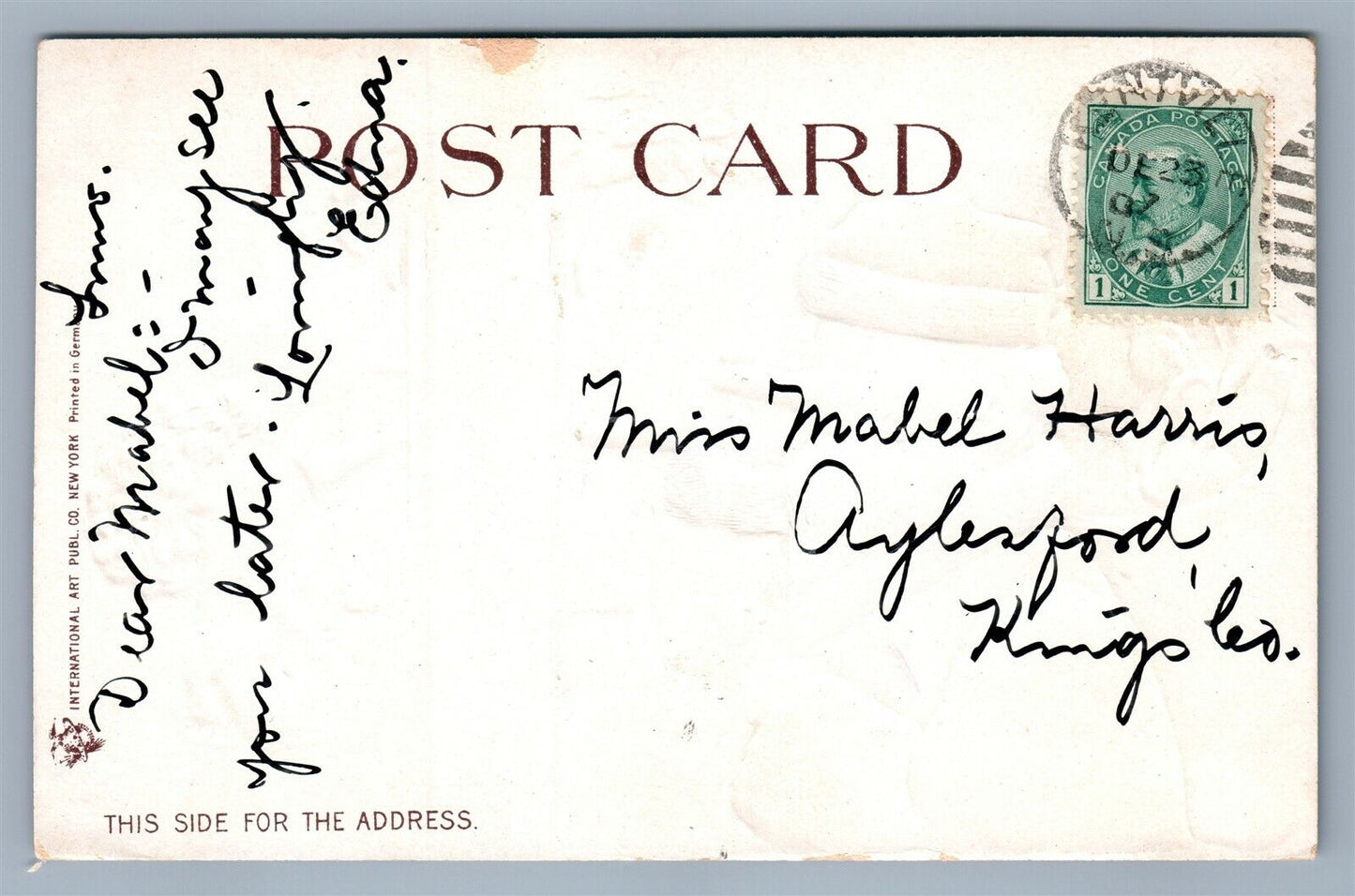 SANTA w/ STICK PHONE ARTIST SIGNED CLAPSADDLE CHRISTMAS ANTIQUE POSTCARD