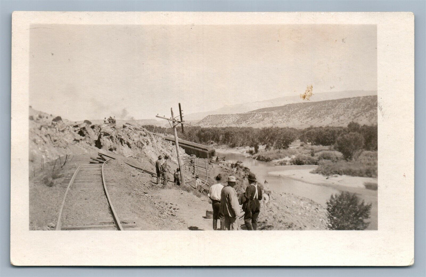 TRAIN WRECK PANORAMIC VIEW RAILROAD ANTIQUE REAL PHOTO POSTCARD RPPC railway