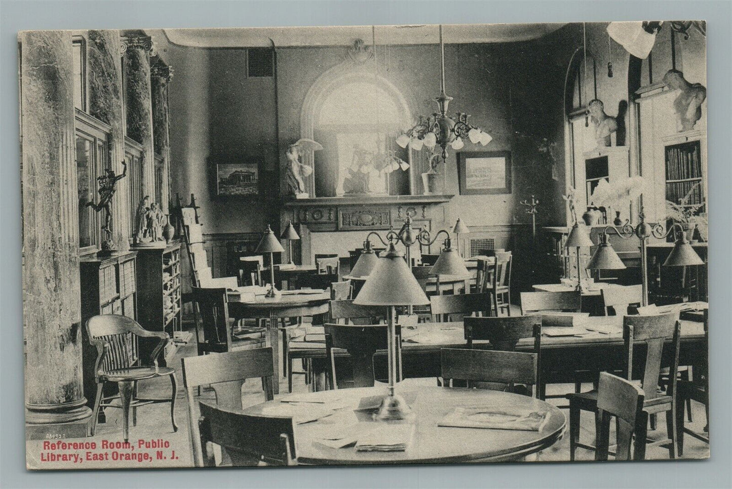 EAST ORANGE NJ LIBRARY REFERENCE ROOM ANTIQUE POSTCARD