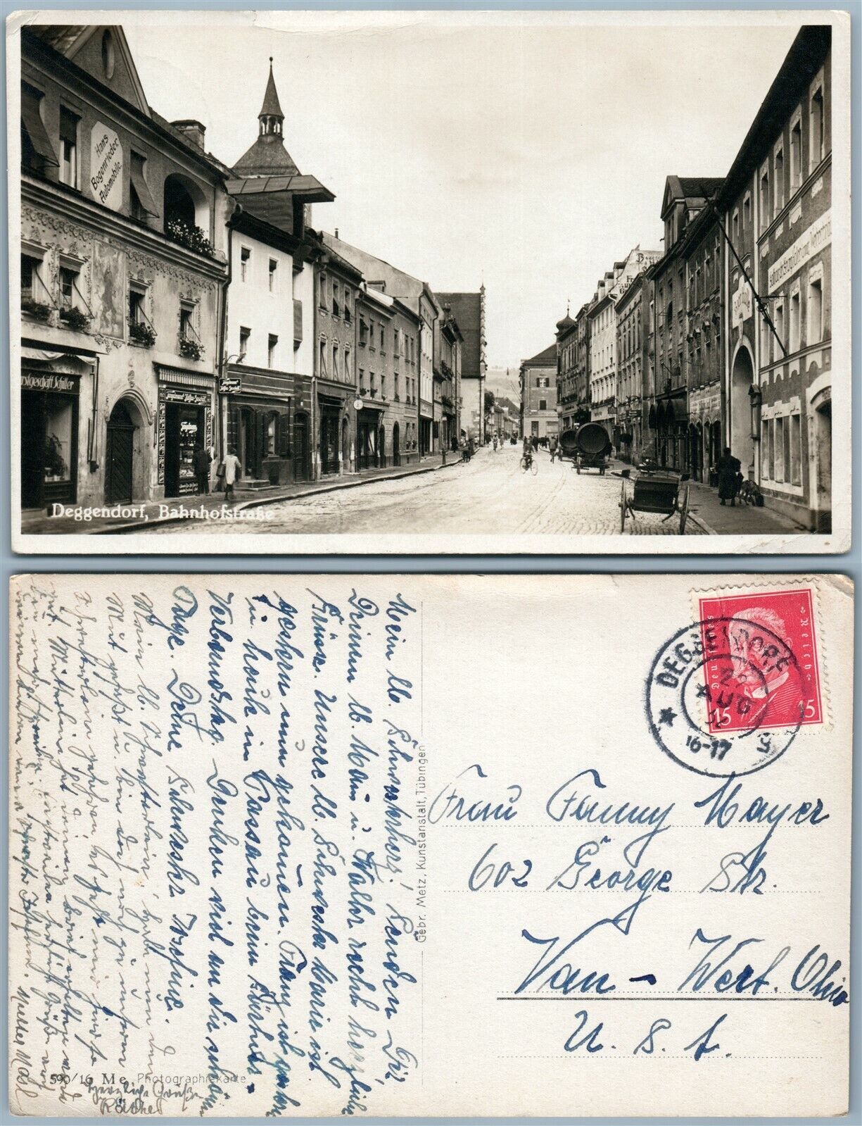 DEGGENDORF BAHNHOFSTRASSE GERMANY ANTIQUE REAL PHOTO POSTCARD RPPC w/ STAMP
