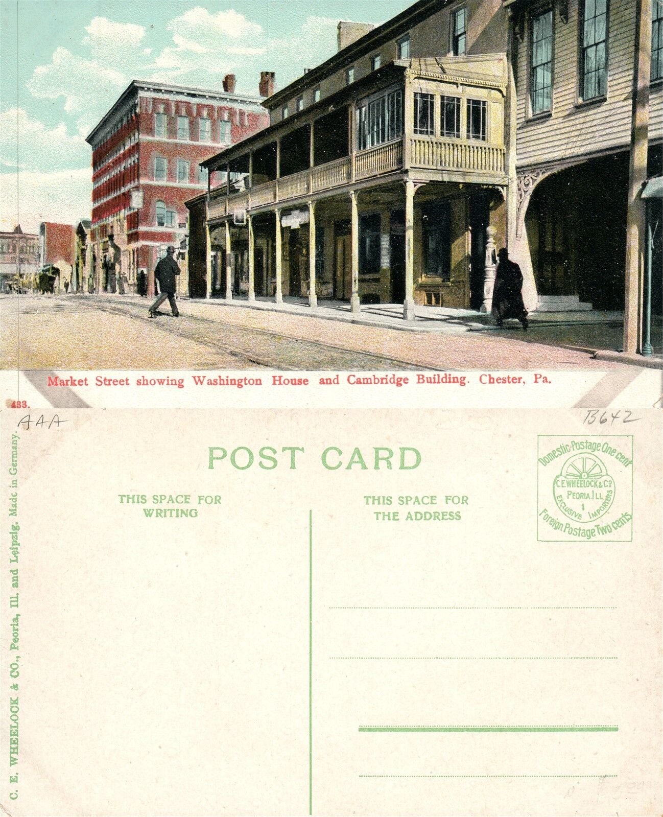 CHESTER PA MARKET STREET WASHINGTON HOUSE CAMBRIDGE BUILDING ANTIQUE POSTCARD