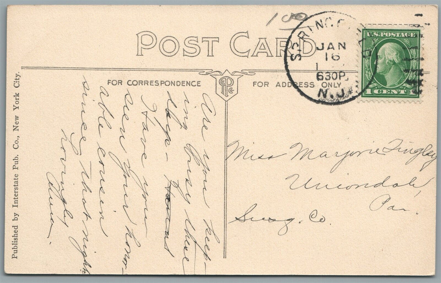 SPRINGFIELD NJ PUBLIC SCHOOL ANTIQUE POSTCARD