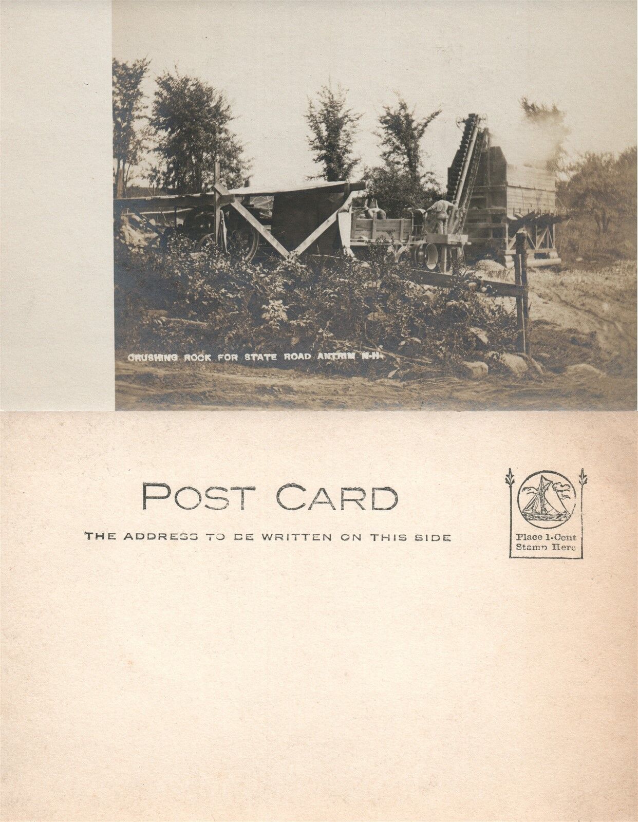 ANTRIM N.H. CRUSHING ROCK FOR STATE ROAD VINTAGE REAL PHOTO POSTCARD RPPC