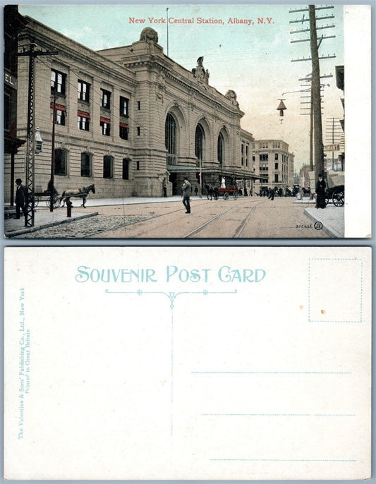 ALBANY N.Y. NEW YORK CENTRAL RAILROAD STATION ANTIQUE POSTCARD RAILWAY DEPOT