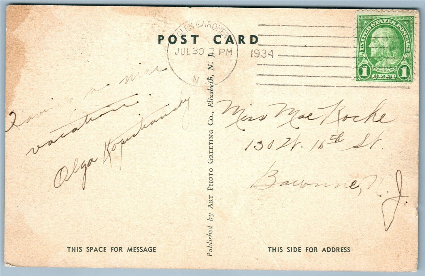 WASHINGTON NJ YOUMANS AVENUE ANTIQUE POSTCARD