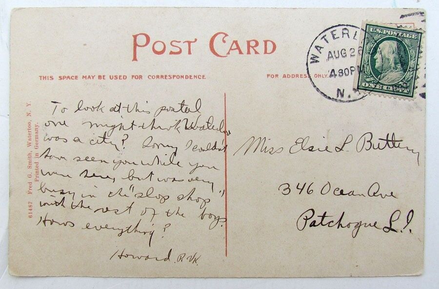 VINTAGE POSTCARD - VIRGINIA STREET LOOKING SOUTH WATERLOO NY scene New York