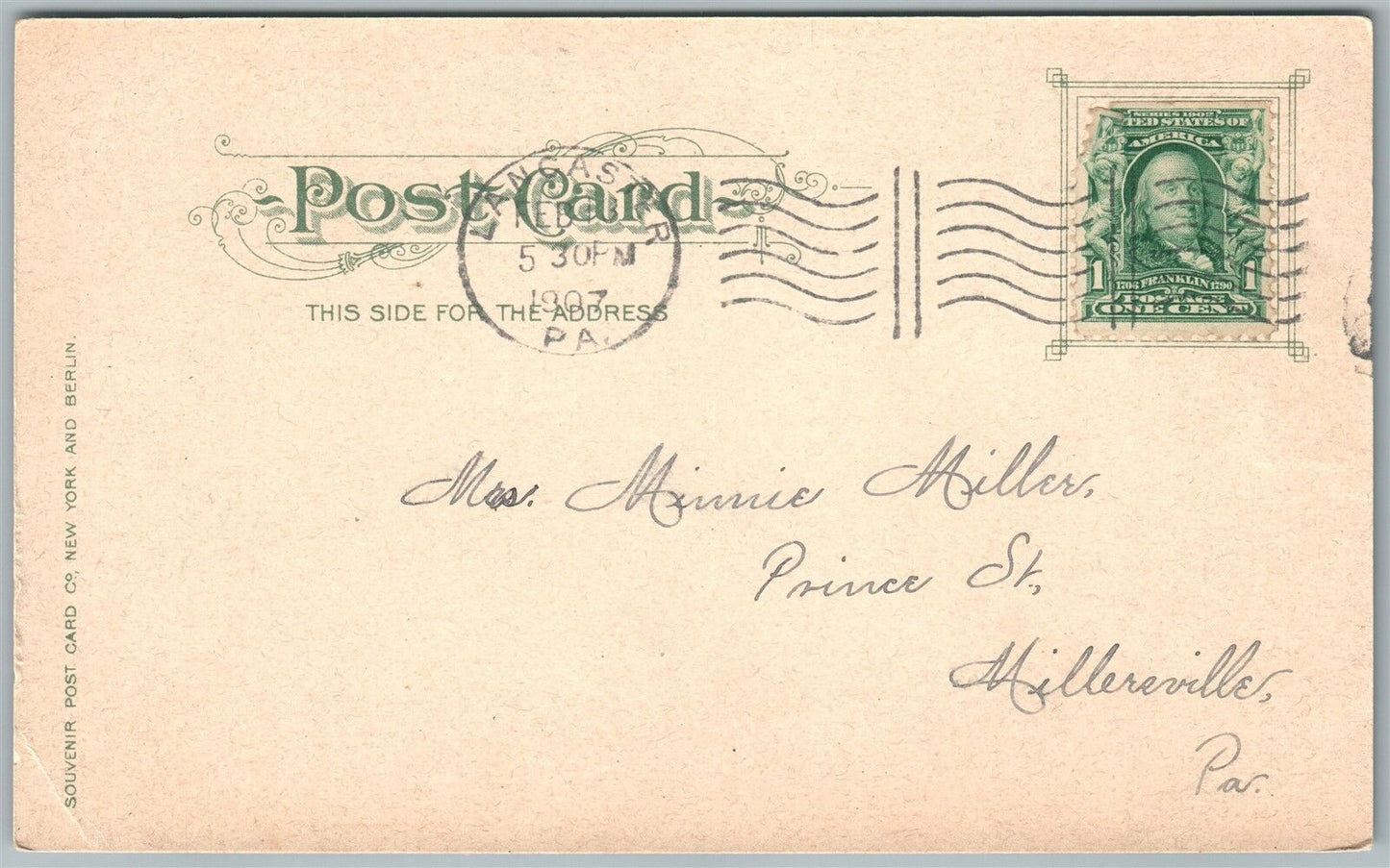 MILLERSVILLE PA STATE NORMAL SCHOOL 1907 UNDIVIDED ANTIQUE POSTCARD