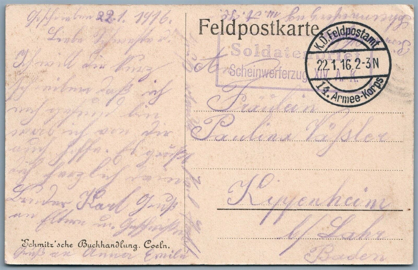 MILITARY GERMAN WWI ERA 1916 ANTIQUE POSTCARD VOUZIERS KIRCHE FELDPOSKARTE