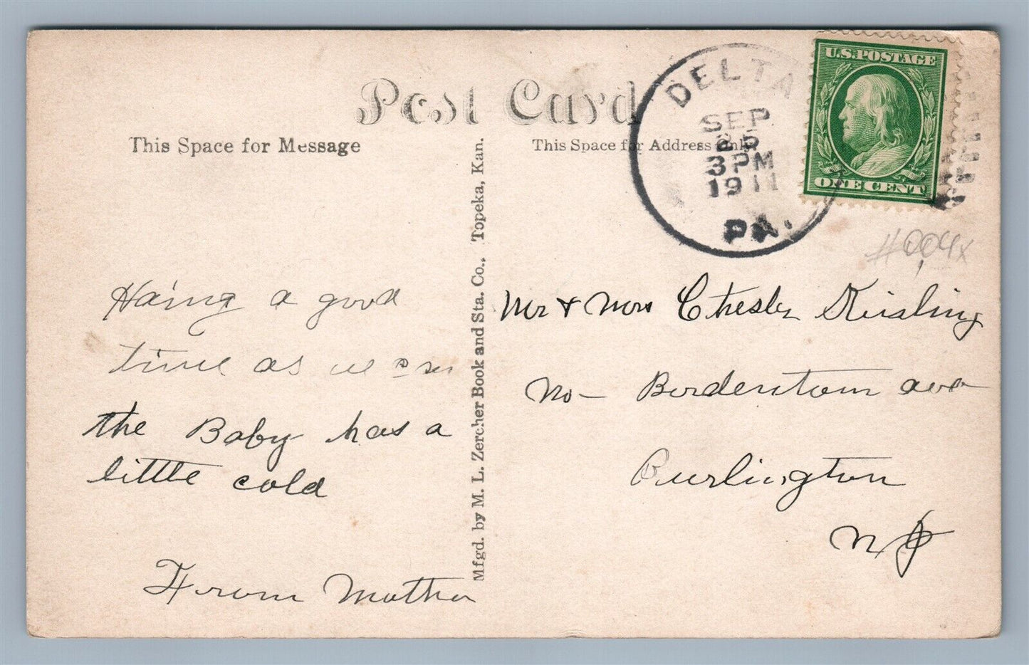 DELTA PA PARKE'S HILL ANTIQUE REAL PHOTO POSTCARD RPPC