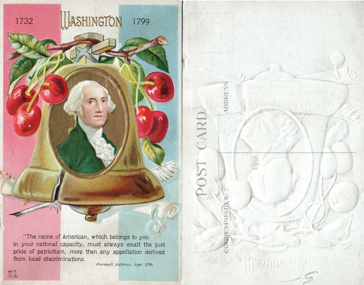 PATRIOTIC ANTIQUE EMBOSSED POSTCARD PRESIDENT WASHINGTON