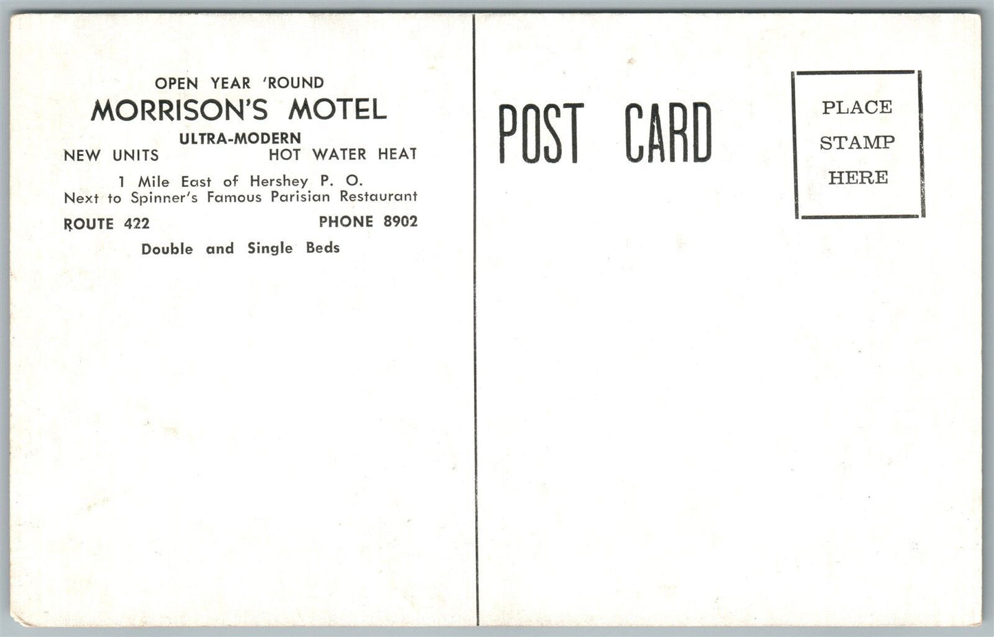 HERSHEY PA MORRISON'S HOTEL ANTIQUE POSTCARD