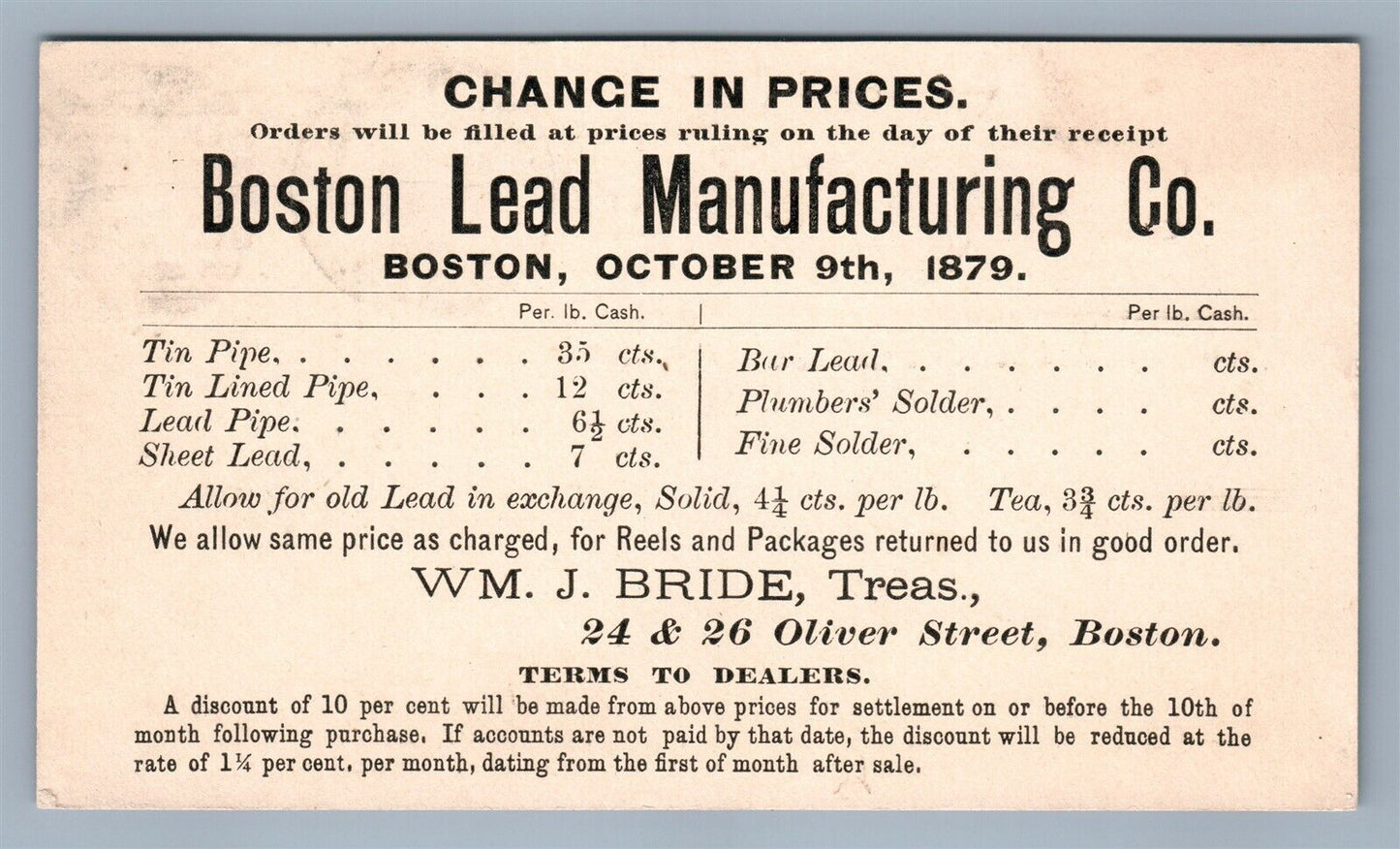BOSTON MA LEAD MANUFACTURING ADVERTISING 1879 UNDIVIDED ANTIQUE POSTCARD