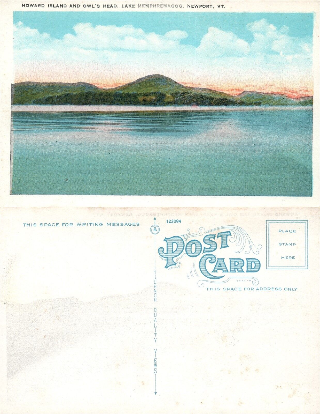 NEWPORT VT LAKE MEMPHREMAGOG HOWARD ISLAND & OWL'S HEAD ANTIQUE POSTCARD