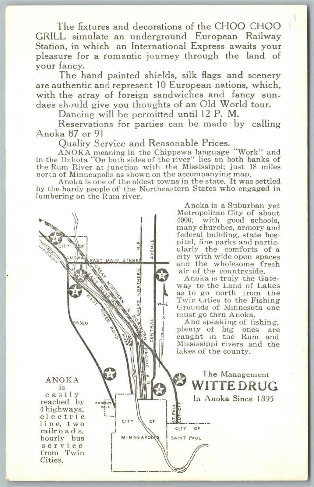 ANOKA MN CHOO CHOO GRILL RAILWAY STATION ANTIQUE REAL PHOTO RPPC POSTCARD