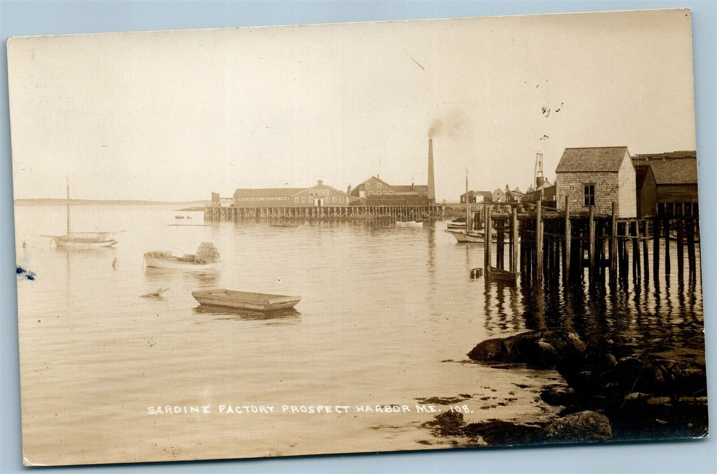 PROSPECT HARBOR ME SARDINE FACTORY VINTAGE REAL PHOTO POSTCARD RPPC