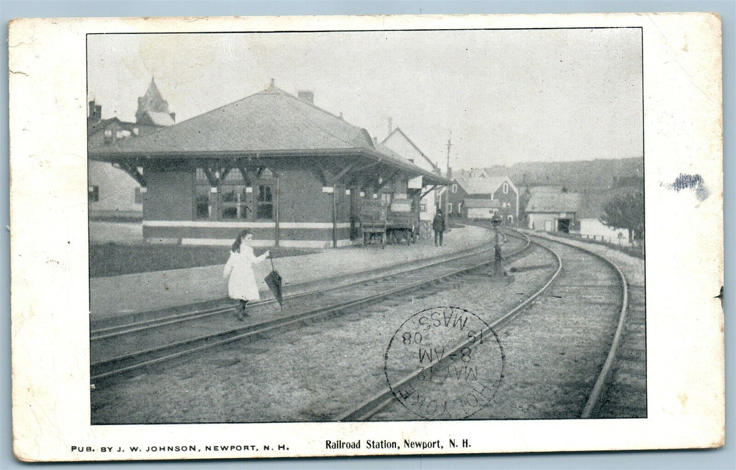 NEWPORT NH RAILROAD STATION RAILWAY TRAIN DEPOT ANTIQUE POSTCARD