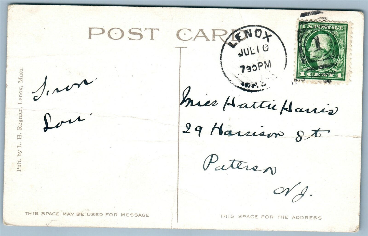 LENOX MA TRINITY SCHOOL ANTIQUE POSTCARD
