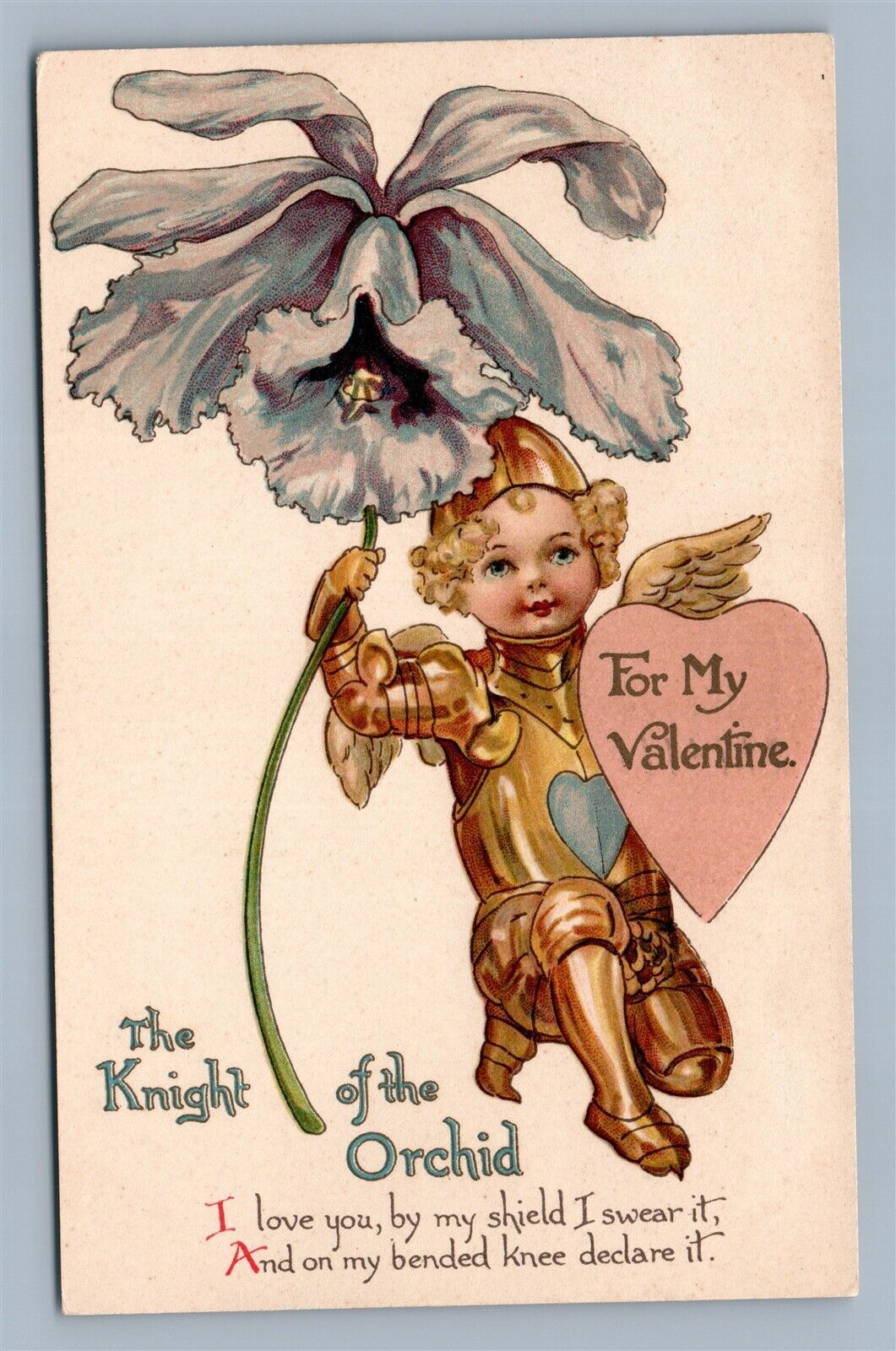 VALENTINE ANTIQUE POSTCARD KNIGHT OF THE ORCHID