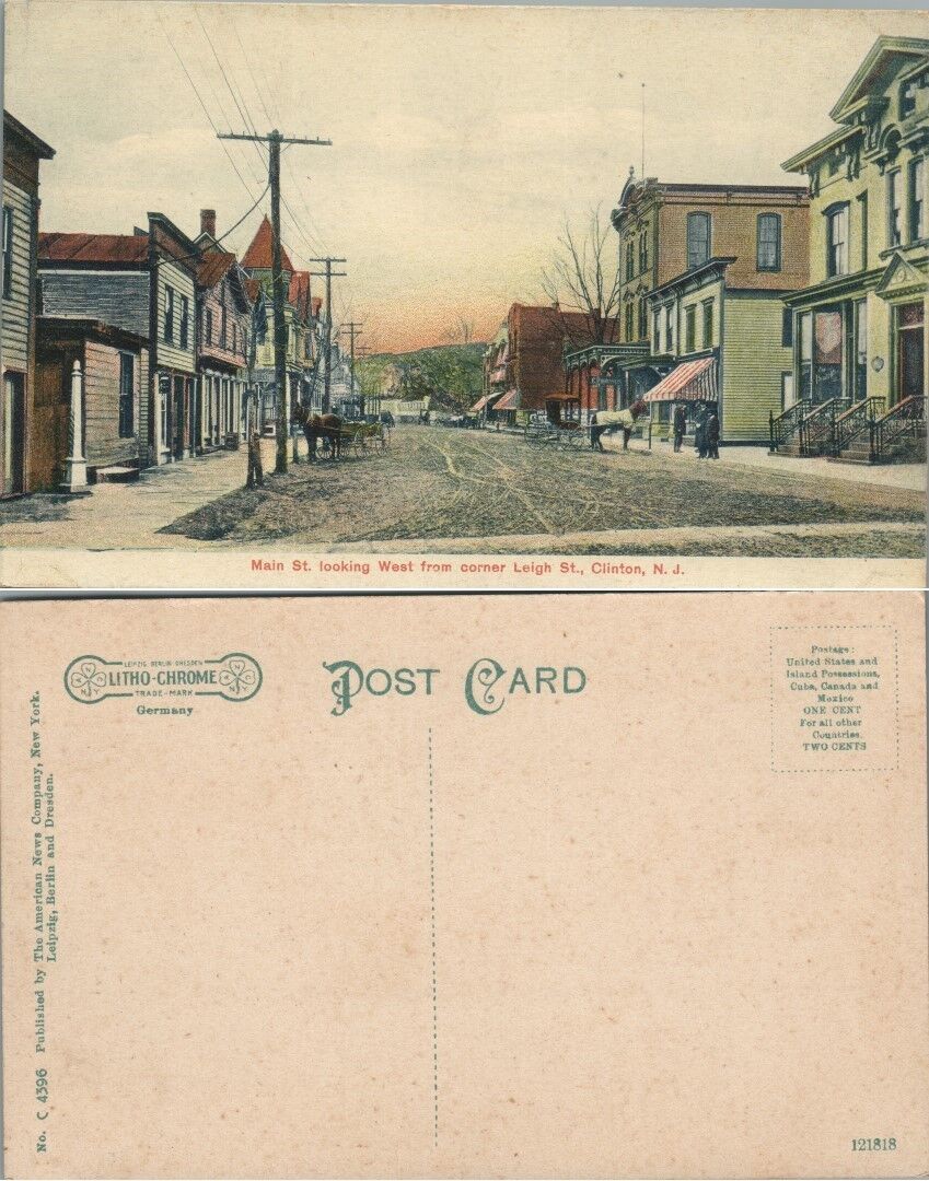 ANTIQUE POSTCARD MAIN STREET FROM CORNER LEIGH CLINTON N.J.