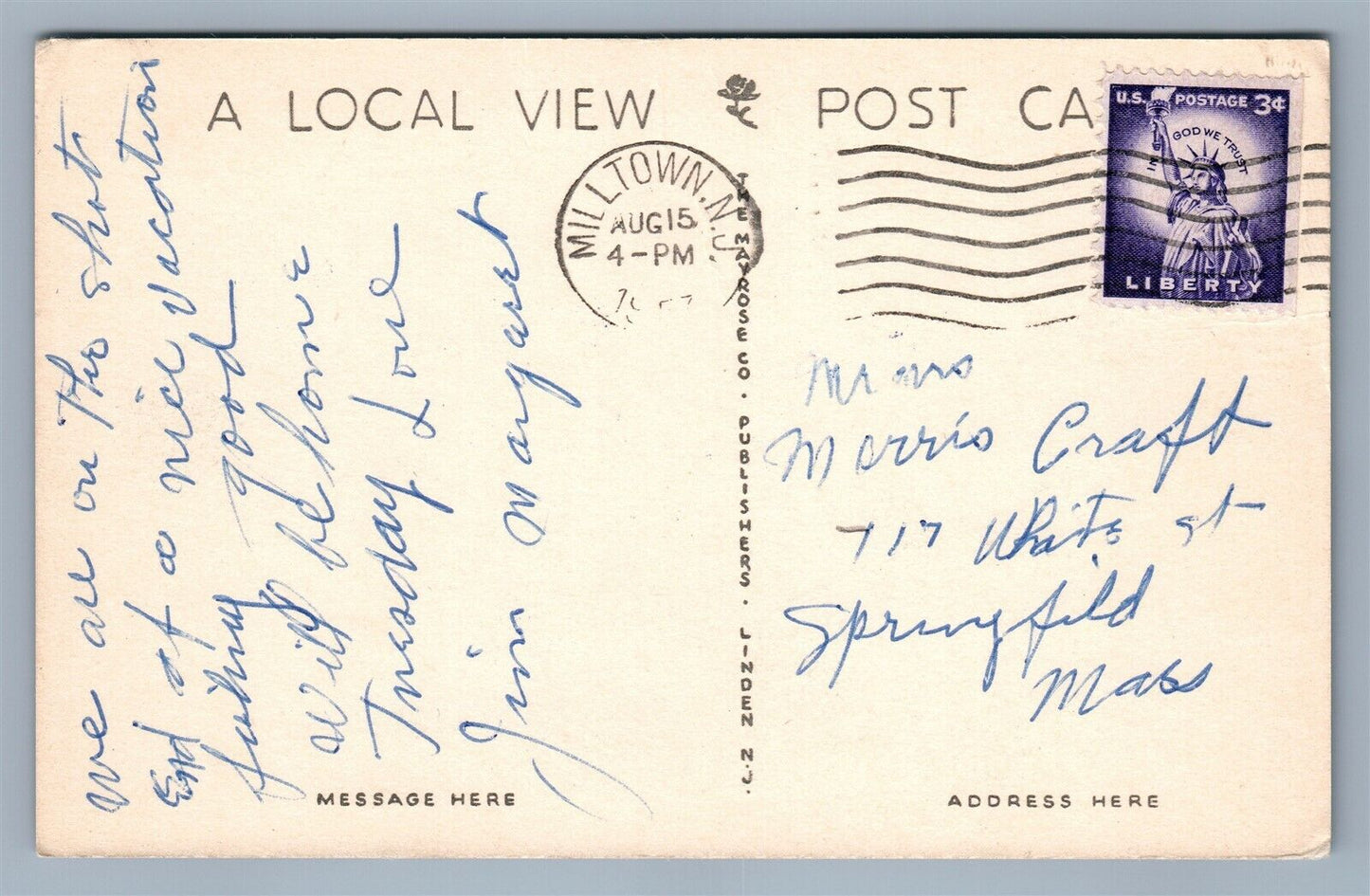 MILLTOWN NJ PUBLIC SCHOOL VINTAGE POSTCARD