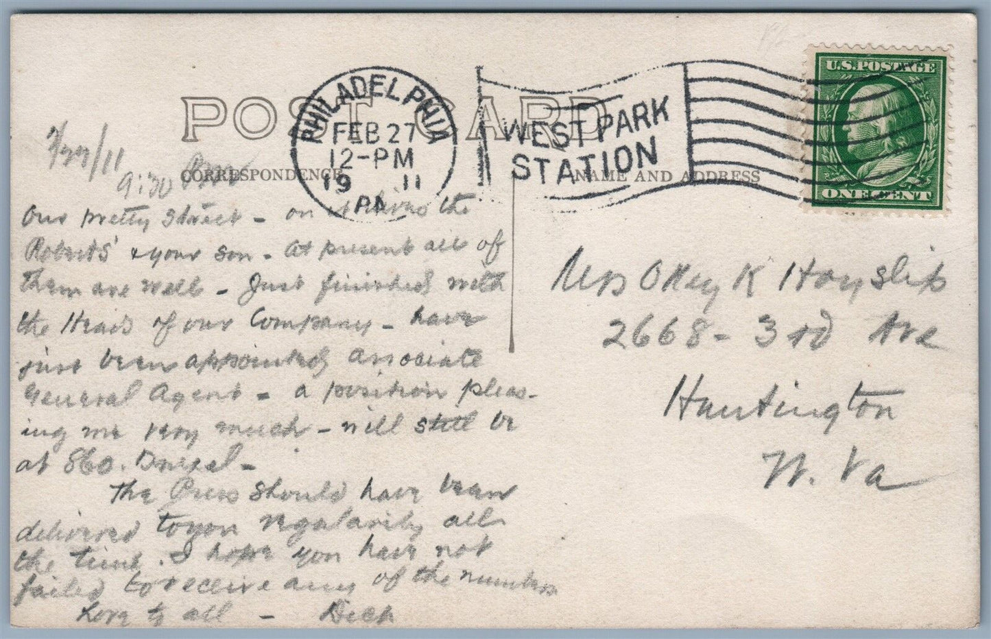 PHILADELPHIA PA REDFIELD SOUTH OF OF MEDIA 1911 ANTIQUE REAL PHOTO POSTCARD RPPC