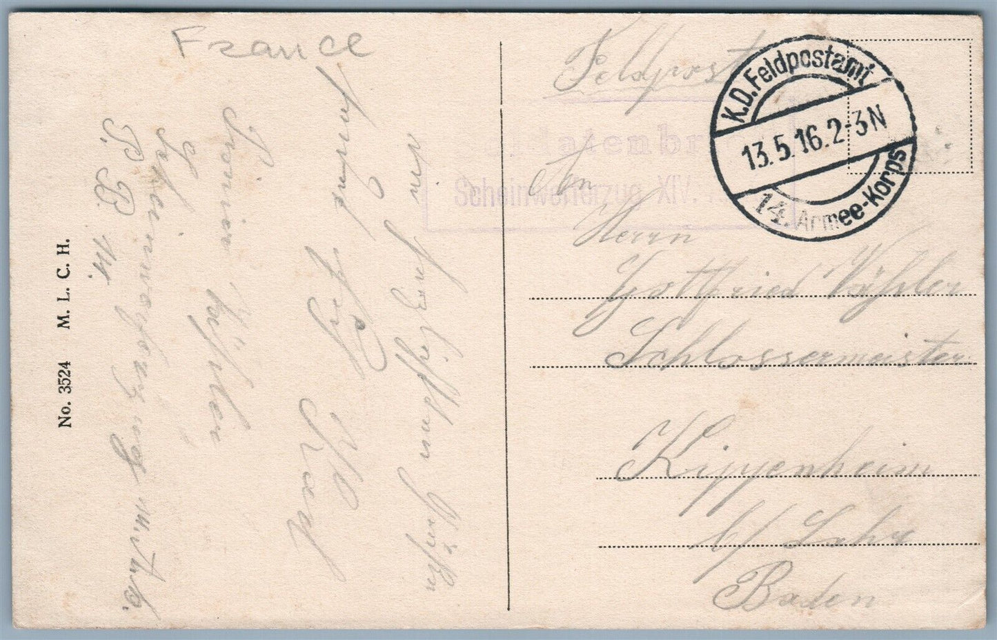 VOUZIERS FRANCE KONIGSTRASSE 1916 FELDPOST GERMAN ANTIQUE POSTCARD