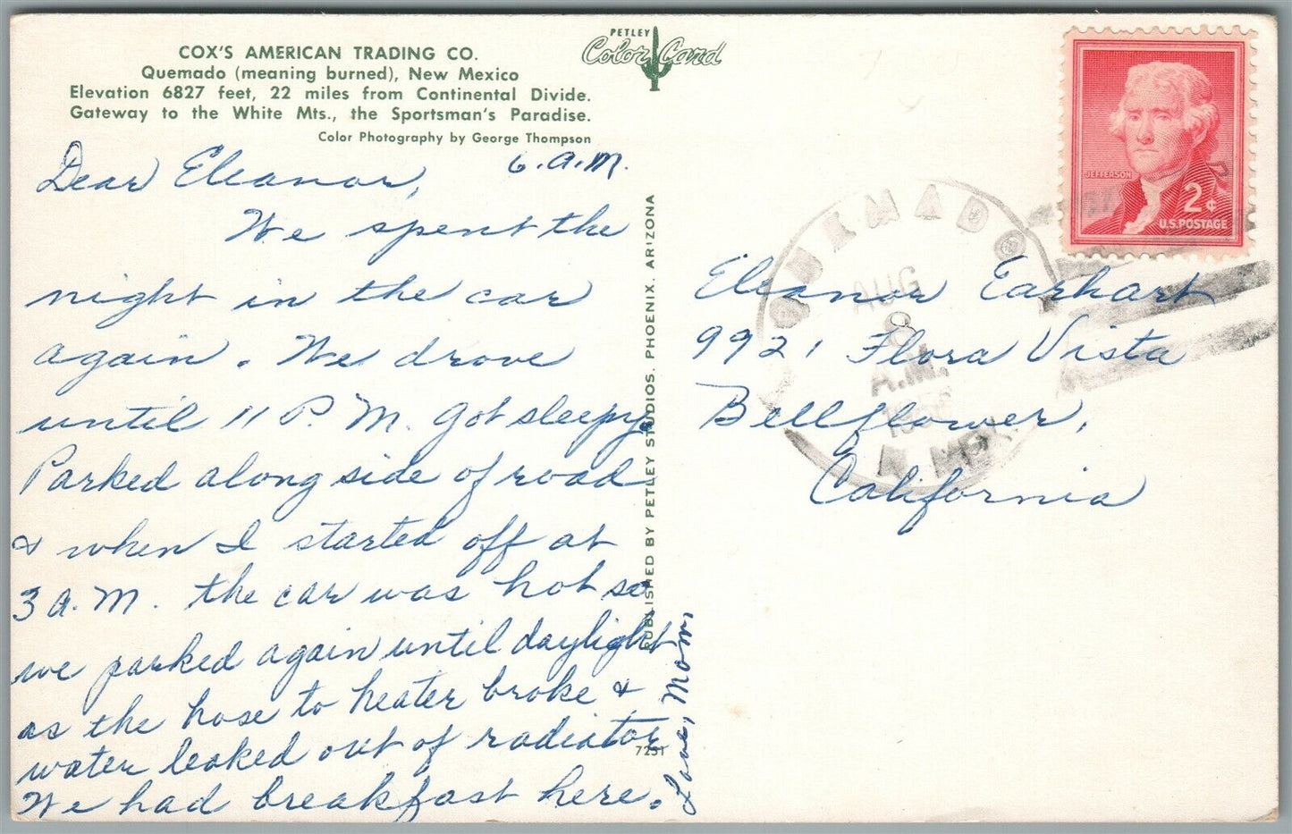 QUEMADO NM GAS STATION COX'S AMERICAN TRADING CO. VINTAGE POSTCARD