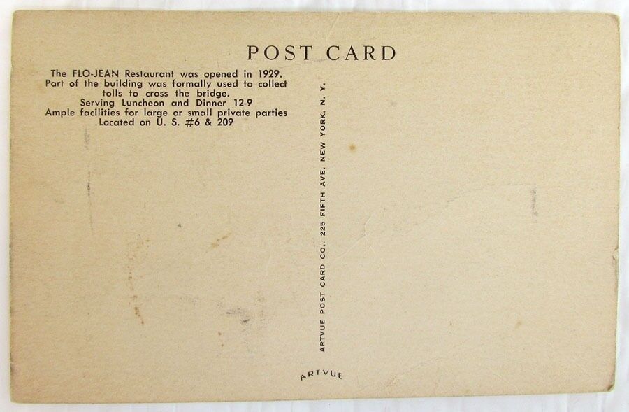 FLO-JEAN RESTAURANT PORT JERVIS N.Y. VINTAGE POSTCARD