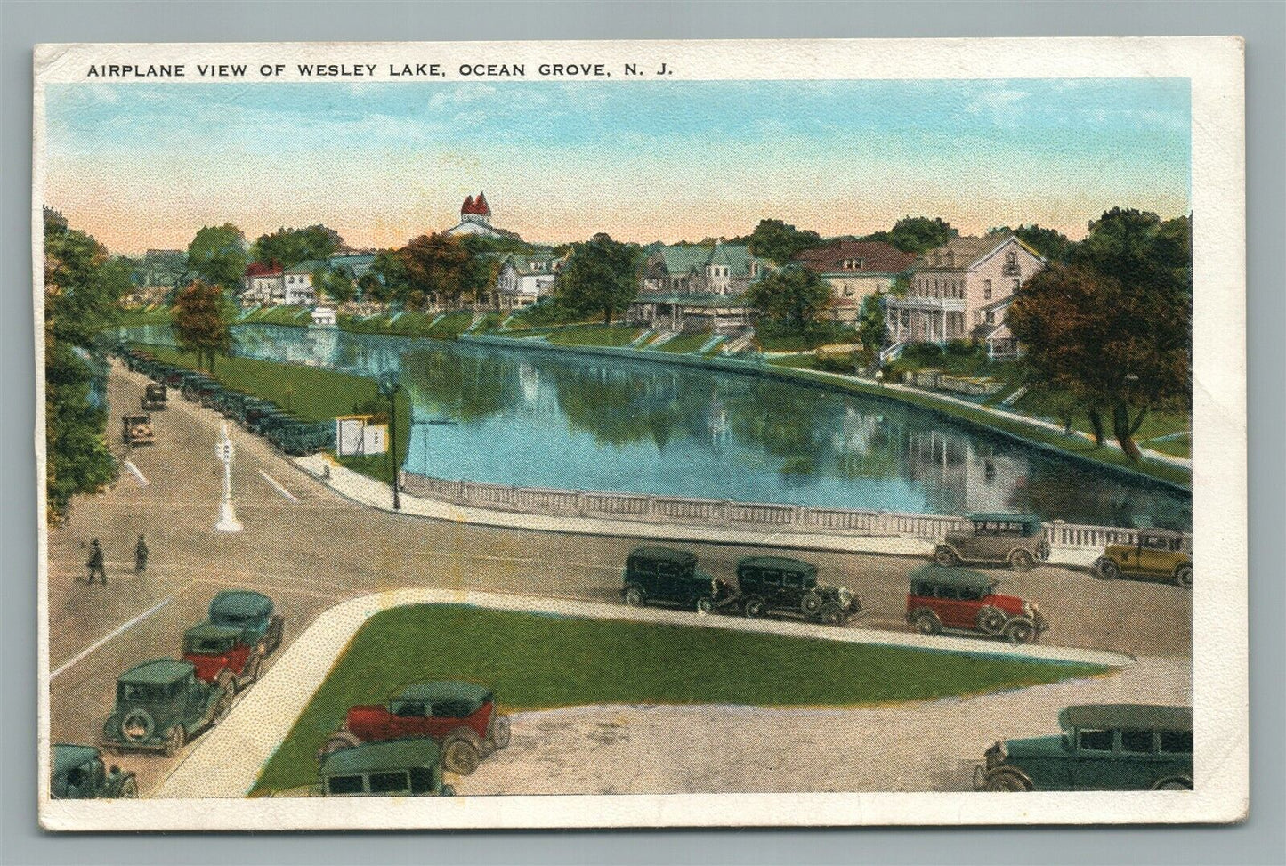 OCEAN GROVE NJ WESLEY LAKE AIRPLANE VIEW ANTIQUE POSTCARD