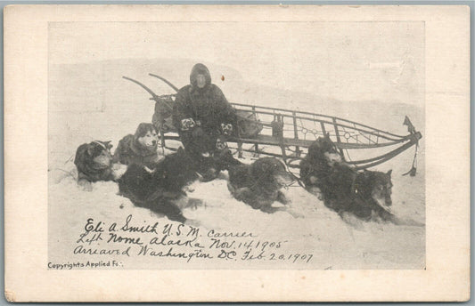 US MAIL CARRIER ELI SMITH TRIP FROM NEW YORK to NOME ALASKA ANTIQUE POSTCARD