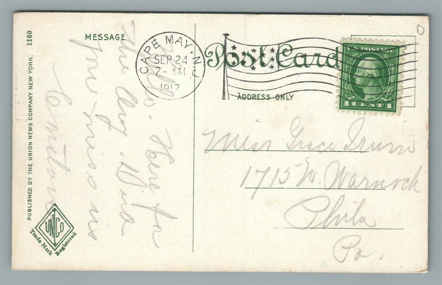 CAPE MAY NJ BIRDS EYE VIEW ANTIQUE POSTCARD