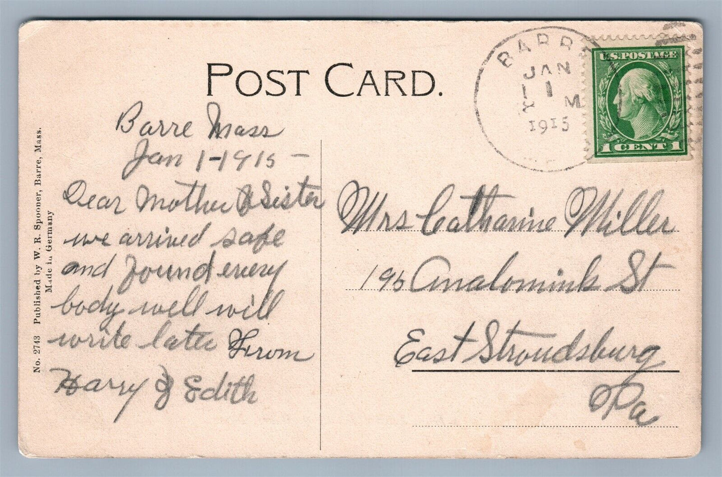 BARRE MA HENRY WOOD'S HIGH SCHOOL ANTIQUE POSTCARD
