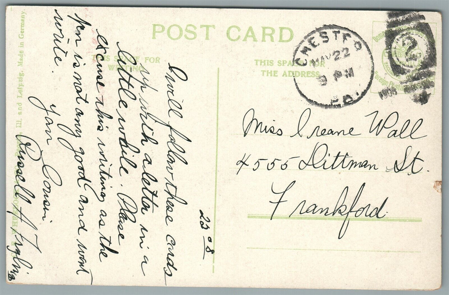 CHESTER PA EDGEMOND AVENUE ANTIQUE POSTCARD