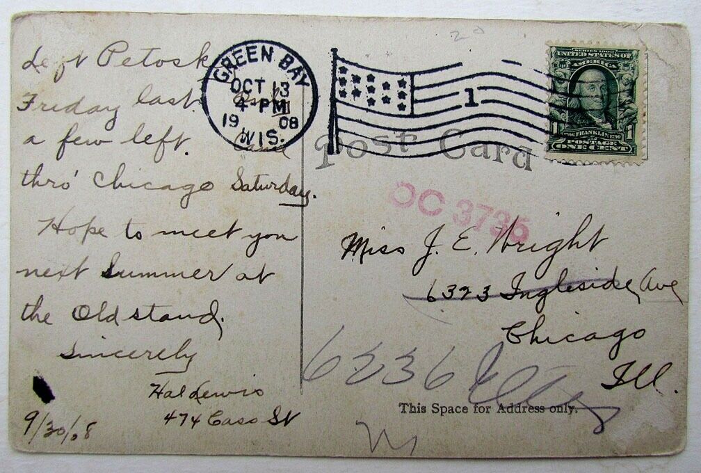 VINTAGE 1908 POSTCARD C. & N.W. RAILROAD DEPOT JUNEAU PARK MILWAUKEE railway