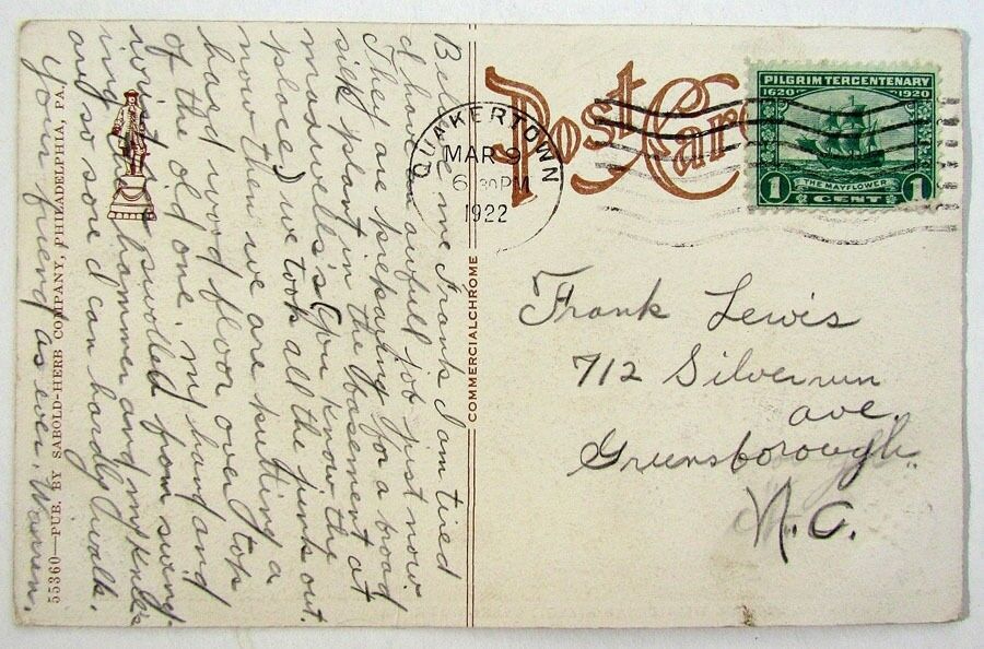 1922 ANTIQUE POSTCARD - RESIDENTIAL SECTION WEST BROAD STREET QUAKERTOWN PA