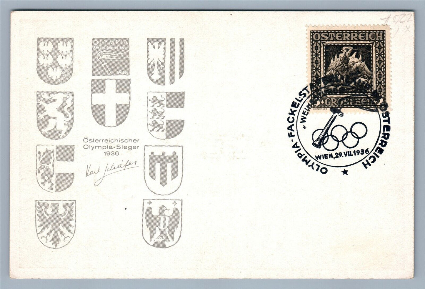 1936 OLYMPIC GAMES GERMANY VINTAGE POSTCARD w/ AUSTRIAN STAMP