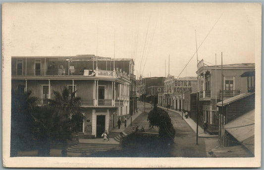 PERU STREET SCENE ANTIQUE REAL PHOTO POSTCARD RPPC w/ STAMP
