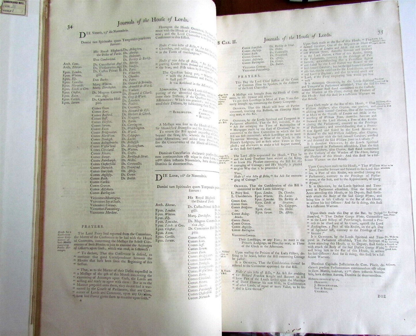 JOURNALS OF THE HOUSE OF LORDS 1666-1675 large folio antique in ENGLISH