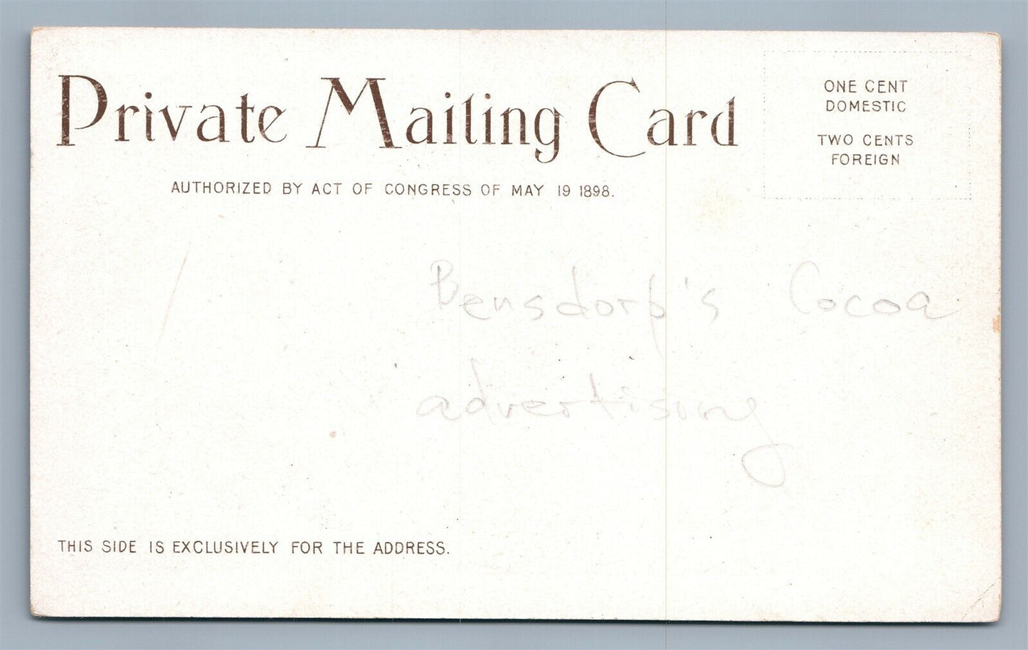 DUTCH COCOA BARLETT BOSTON MA ADVERTISING ANTIQUE POSTCARD PRIVATE MAILING CARD