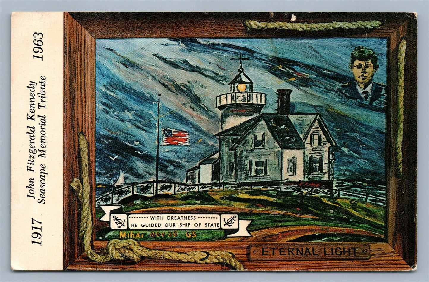 JOHN KENNEDY ETERNAL LIGHT 1963 VINTAGE POSTCARD GEORGE MIHAI PAINTING