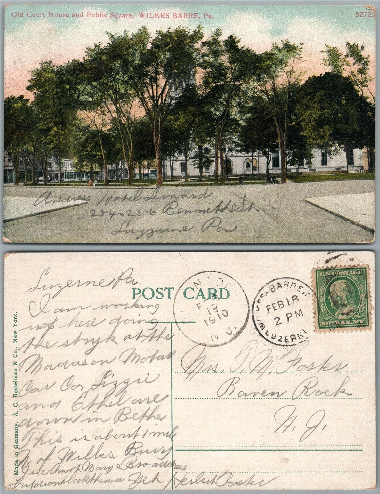 WILKES-BARRE PA COURT HOUSE & PUBLIC SQUARE 1910 ANTIQUE POSTCARD