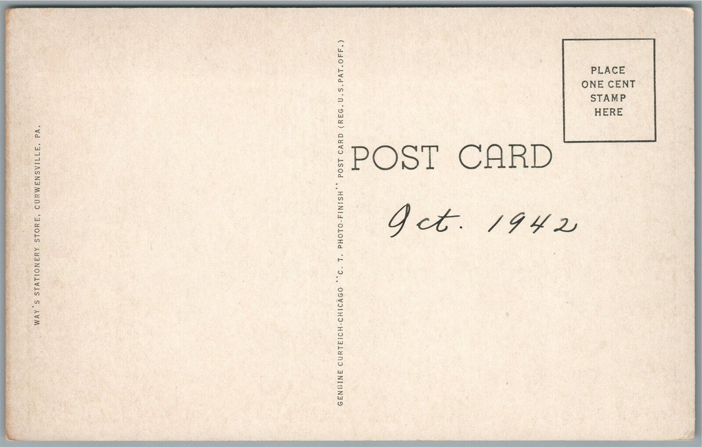 CURWENSVILLE PA POST OFFICE VINTAGE POSTCARD