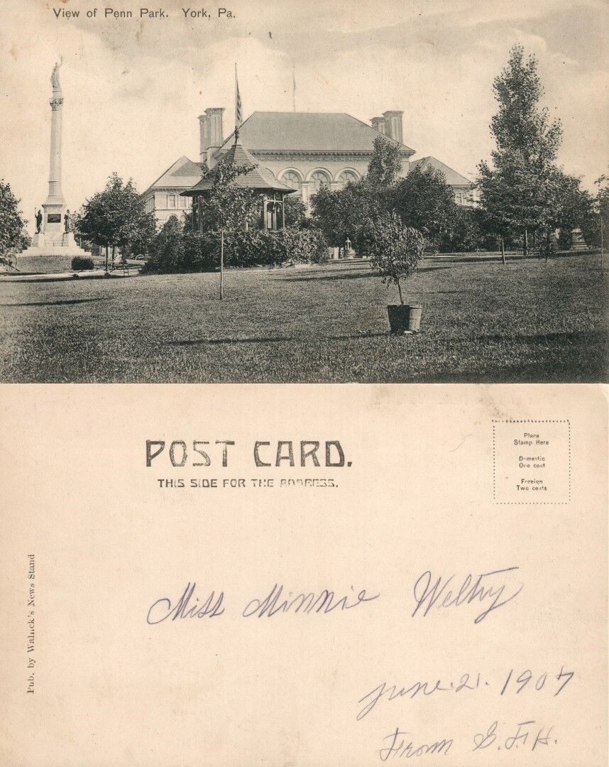 YORK PA VIEW of PENN PARK UNDIVIDED ANTIQUE POSTCARD
