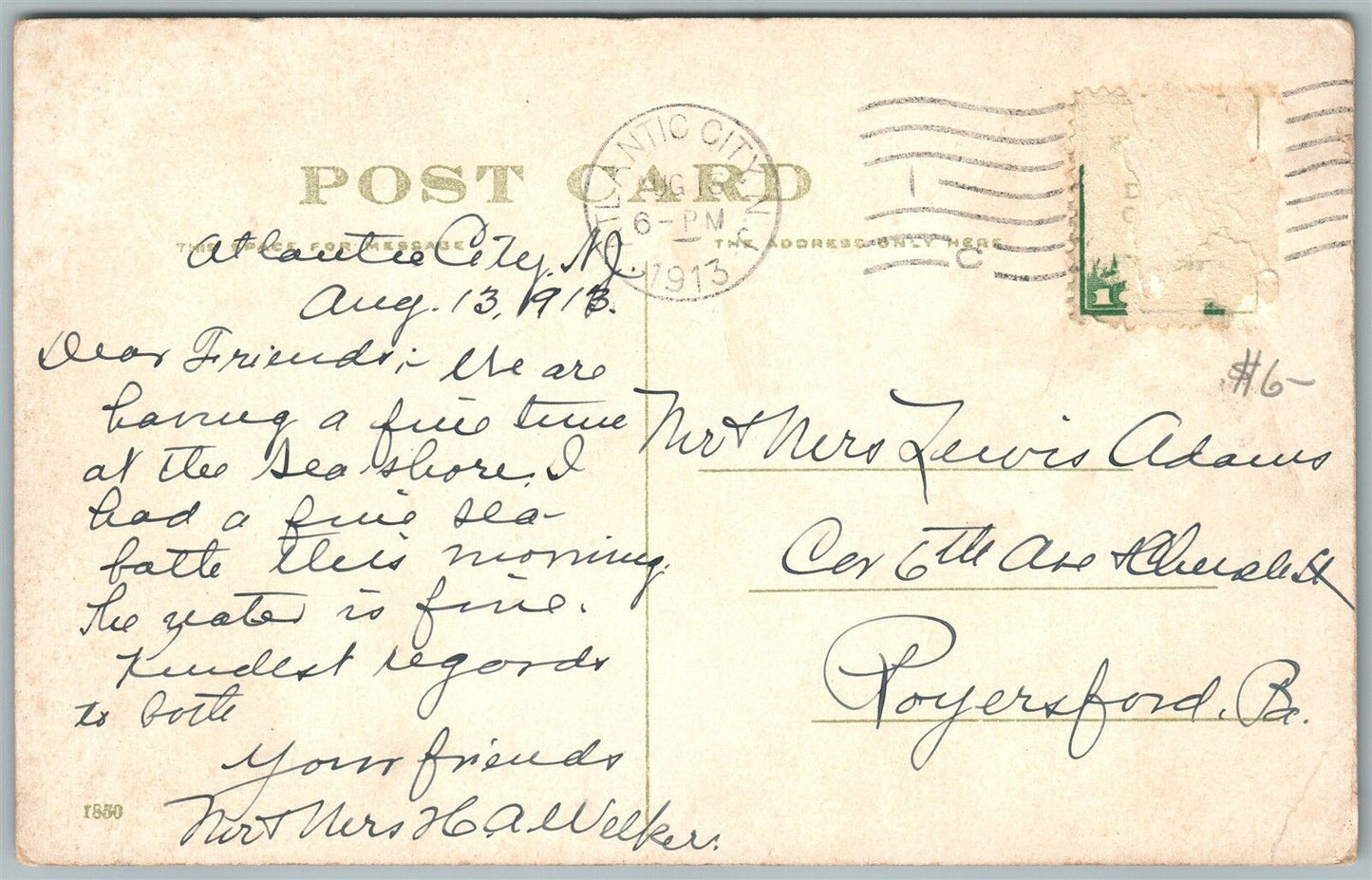 ATLANTIC CITY NJ BATHERS HOSPITAL TENT 1913 ANTIQUE POSTCARD