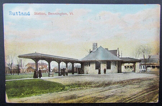 VINTAGE POSTCARD RUTLAND RAILROAD STATION BENNINGTON VERMONT railway train