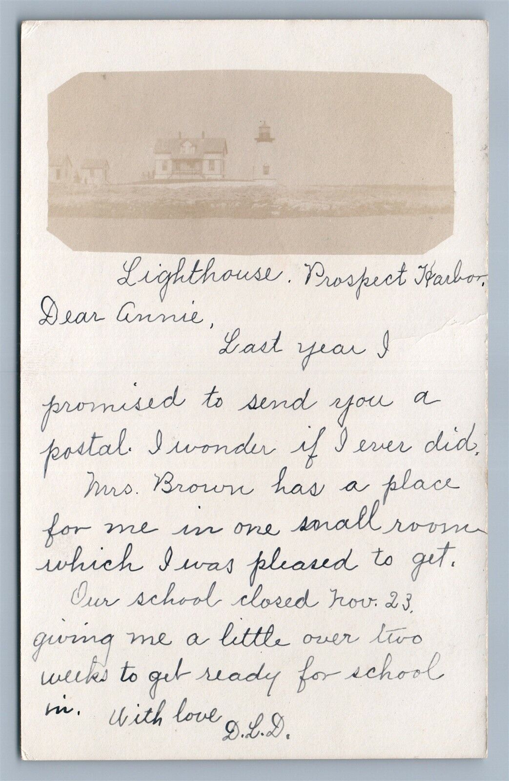 PROSPECT HARBOR ME LIGHT HOUSE 1906 ANTIQUE REAL PHOTO POSTCARD RPPC